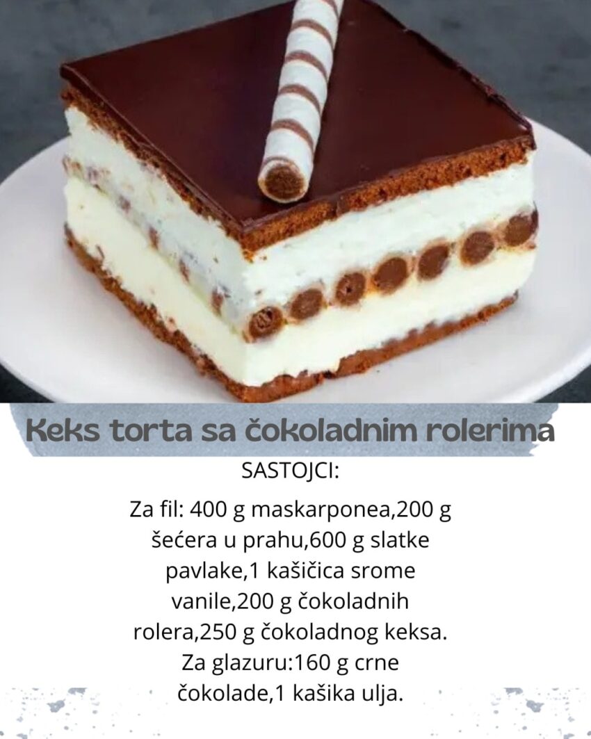 keks-torta-sa-cokoladnim-rolerima:-nema-kuvanja-i-pecenja,-sve-gotovo-za-15-minuta
